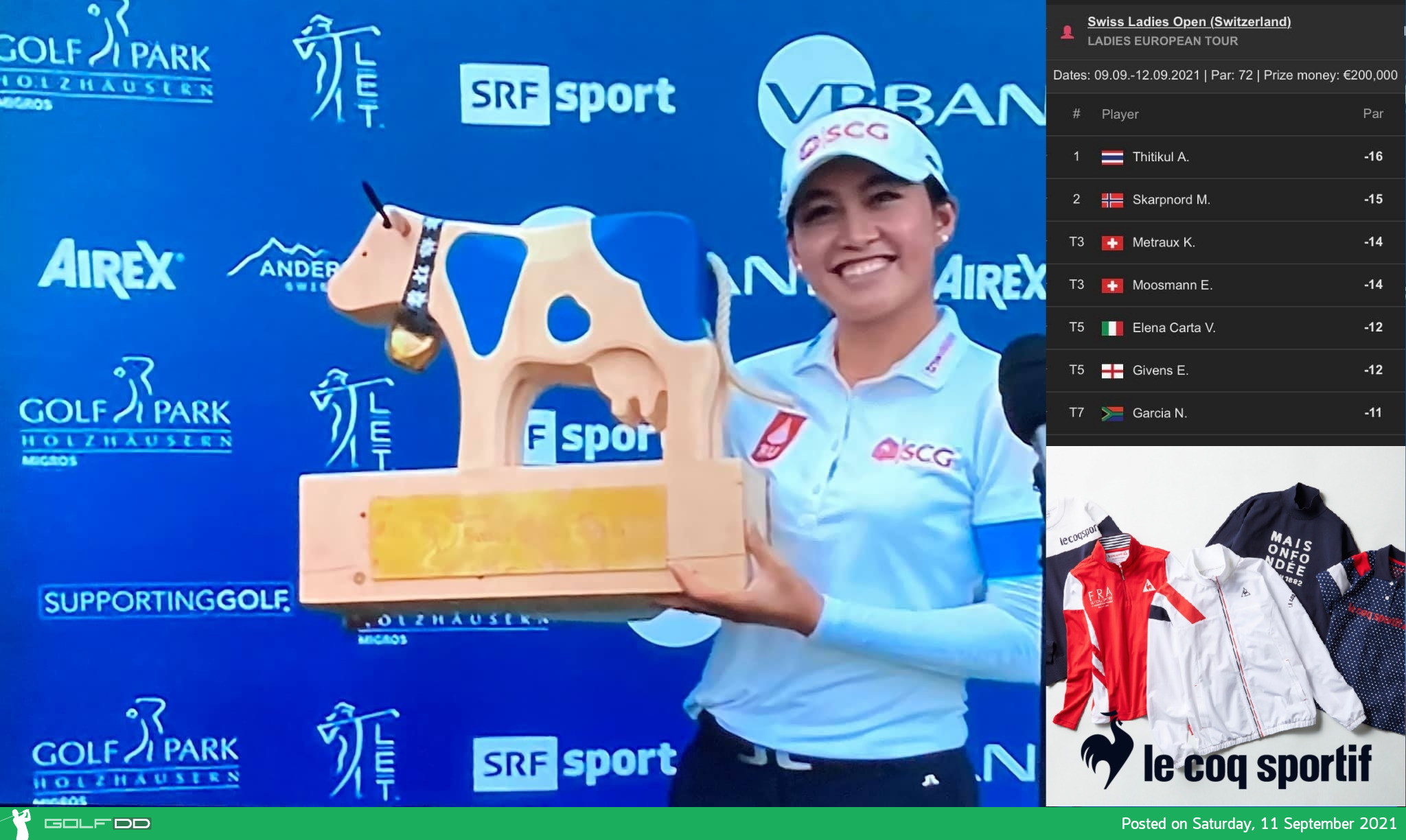 จีโน่ อาฒยา ฐิติกุล คว้าแชมป์ Lpg Vp Bank Swiss Ladies Open 2021 16 อันเดอร์