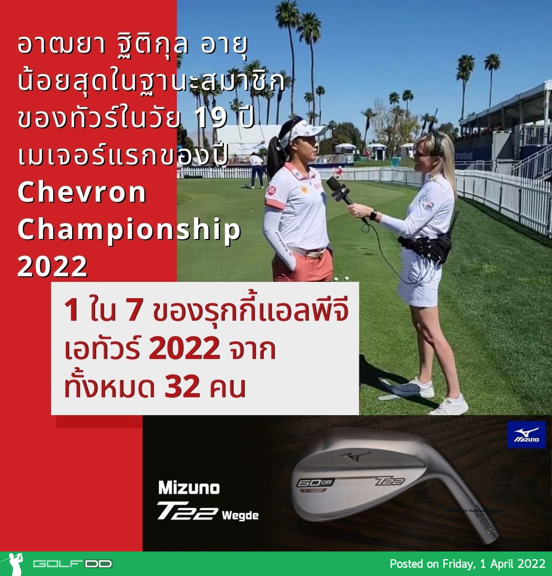 อาฒยา ฐิติกุล อายุน้อยสุดในฐานะสมาชิกของทัวร์ในวัย 19 ปี เมเจอร์แรกของปี Chevron Championship 2022