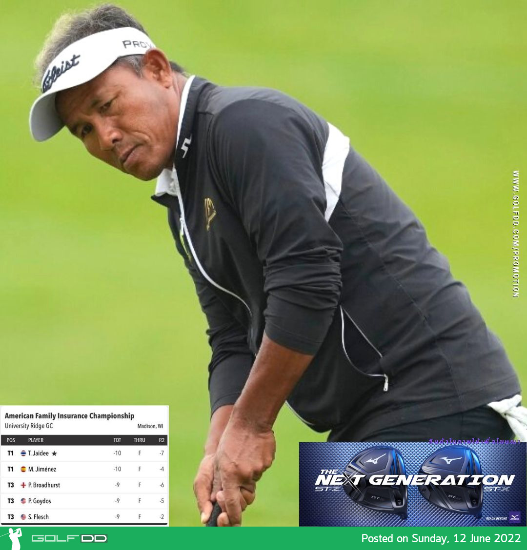 ลุ้นแชมป์ ธงชัย ใจดี ในรายการ American Family Insurance Championship เหลือลุ้นอีก 18 หลุม