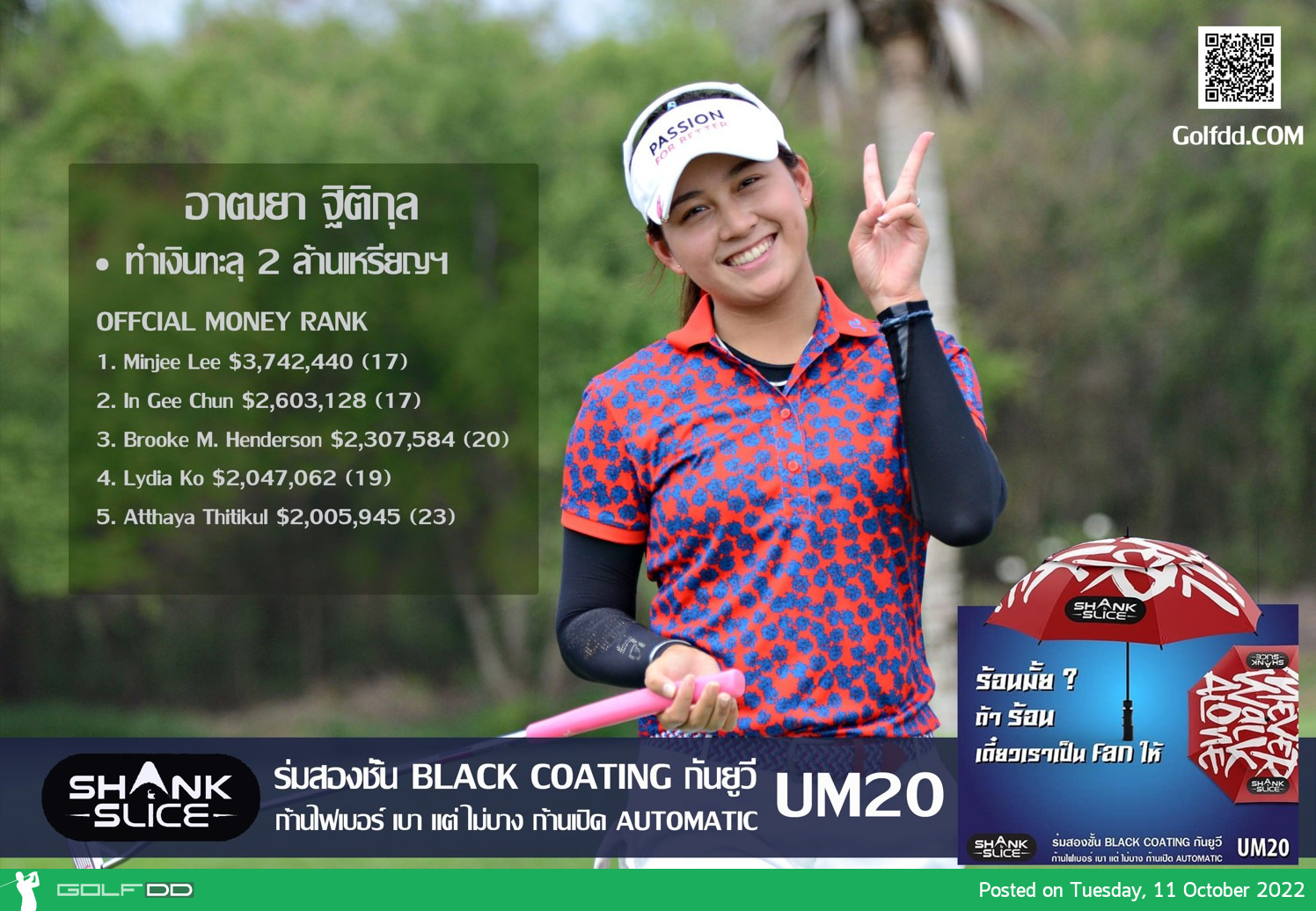 อาฒยา ฐิติกุล มือ 2 ของโลกทำเงินรางวัลรวมทะลุ 2 ล้านเหรียญฯ เรียบร้อยแล้ว