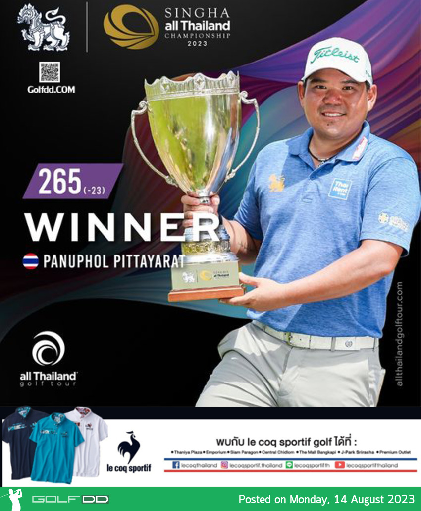 “โปรมะพร้าว” ภาณุพล พิทยารัฐ คว้าแชมป์ที่สกอร์รวม 23 อันเดอร์ “สิงห์ ออลไทยแลนด์ แชมเปี้ยนชิพ”