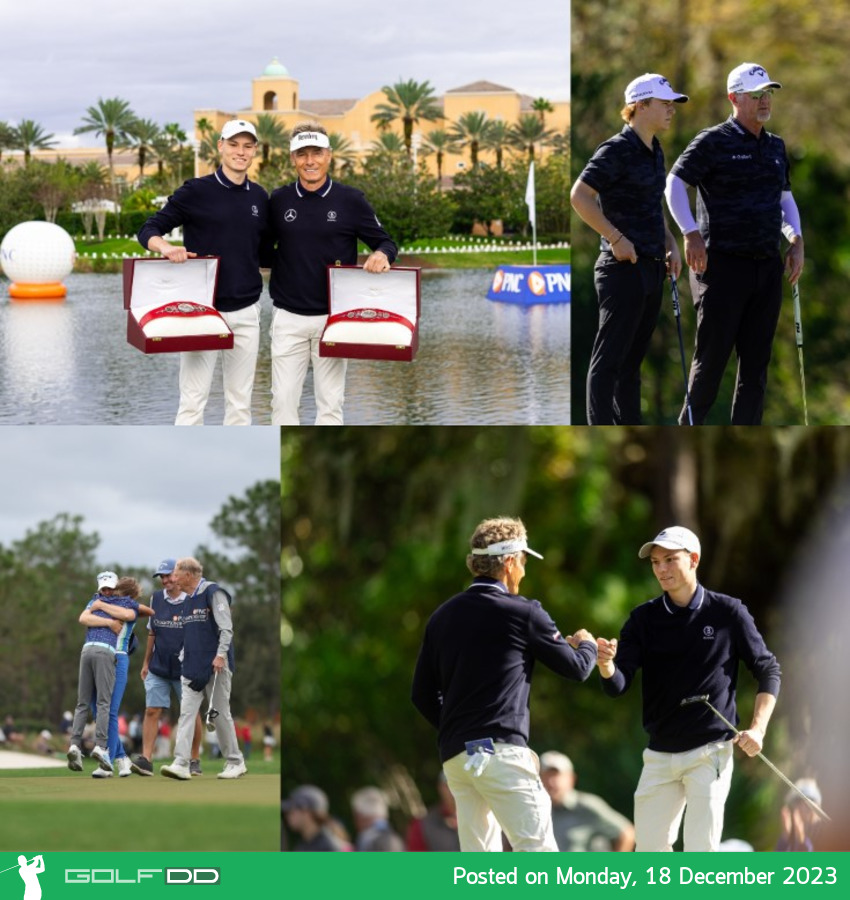 Major Champion Bernhard Langer and his 23-year-old son Jason carded a final round 59 to overcome a three-shot deficit to win the 2023 PNC Championship.