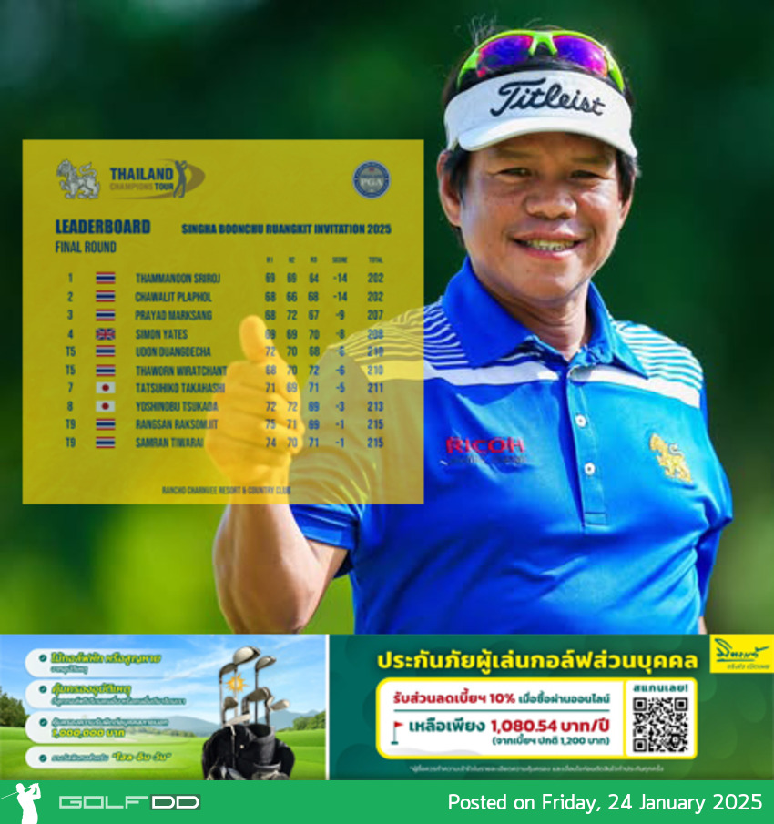 โปรธรรมนูญ ศรีโรจน์ คว้าแชมป์การแข่งขันกอล์ฟรายการ "สิงห์ บุญชู เรืองกิจ อินวิเตชั่น 2025"