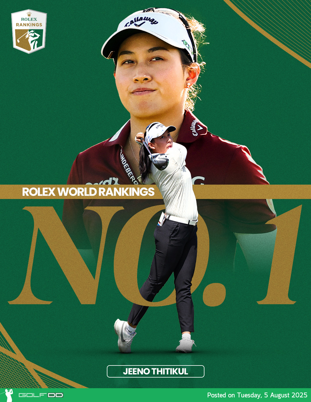 จีโน่ อาฒยา ผงาดขึ้นมือ 1 โลกอีกครั้ง หลังจบ AIG Women's Open ที่เวลส์ 