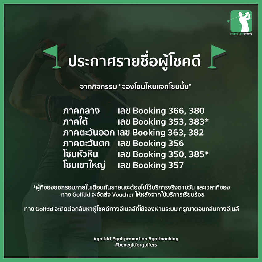 ประกาศเลขที่ Booking ที่โชคดีได้รับกรีนฟี ฟรี !! 1 ก๊วน 
