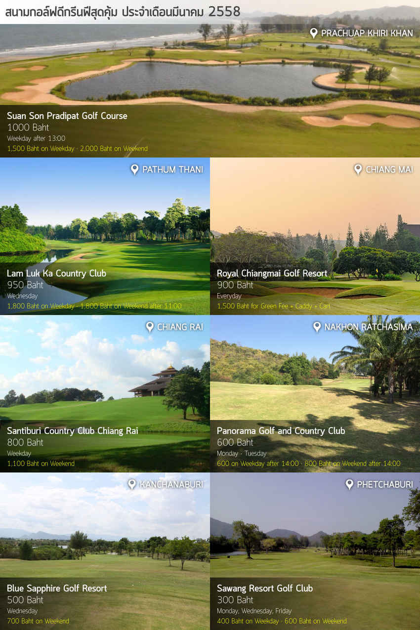 สนามกอล์ฟดีกรีนฟีสุดคุ้ม เดือนมีนาคม 2558 