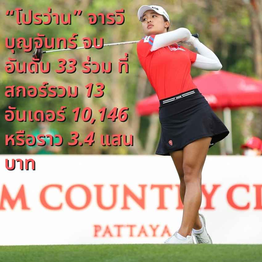 “โปรว่าน” จารวี บุญจันทร์ จบอันดับ 33 ร่วม ที่สกอร์รวม 13 อันเดอร์ 10,146 หรือราว 3.4 แสนบาท 