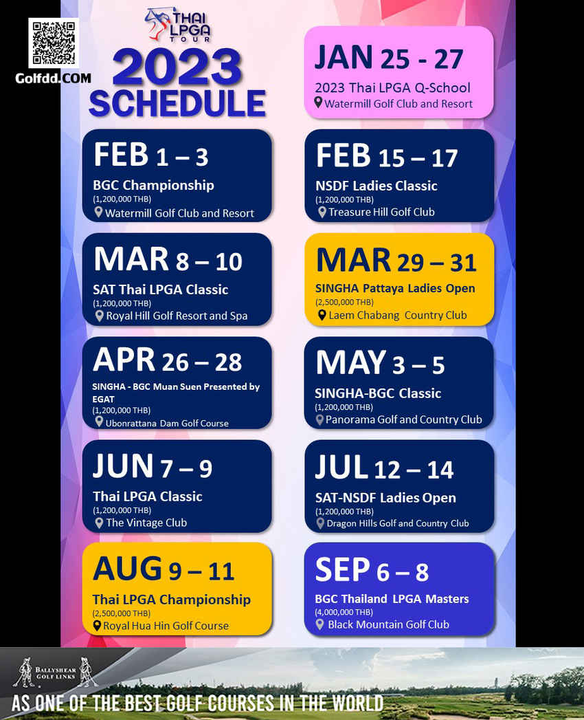 ประกาศ ตารางทัวร์ 2023 จาก Thai LPGA Tour Schedule 