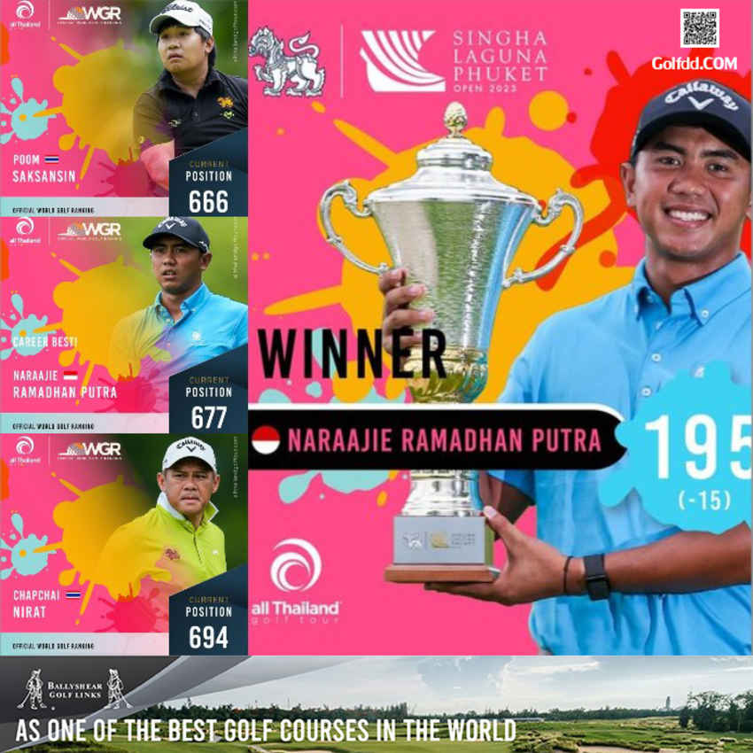นาราจี รามาดาน ปุตรา หลังคว้าแชมป์ สิงห์ ลากูน่า ภูเก็ต โอเพ่น 2023 แล้ว ขยับอันดับโลกขึ้นมาอยู่ที่ 677 