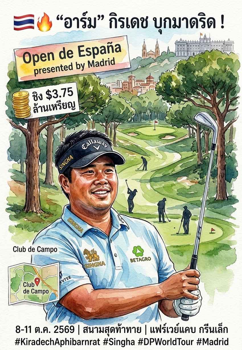 “อาร์ม” กิรเดช บุกมาดริด! พร้อมชนสนามสุดท้าทาย ศึก Open de España ชิง 3.75 ล้านเหรียญ 